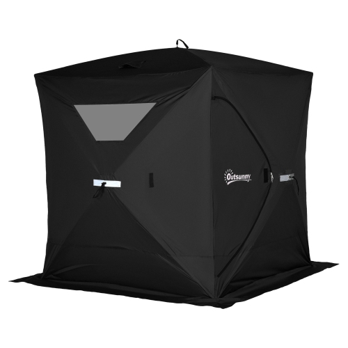 Outsunny 2-4 Person Portable Pop-up Ice Fishing Tent Ice Shelter with Windproof Windows and Carrying Bag Hub Fish Shelter Black