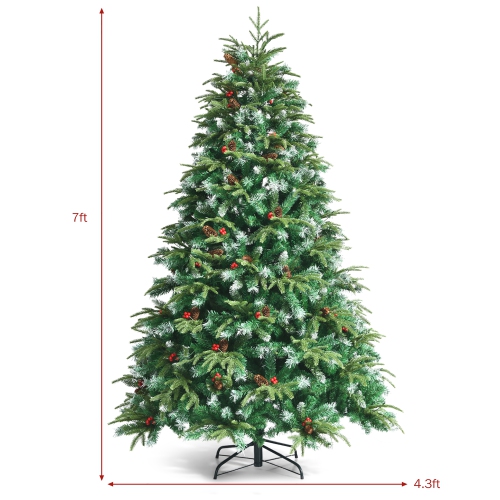 Costway 7ft Pre-Lit Snowy Christmas Hinged Tree 11 Flash Modes w/ 450 Multi-Color Lights