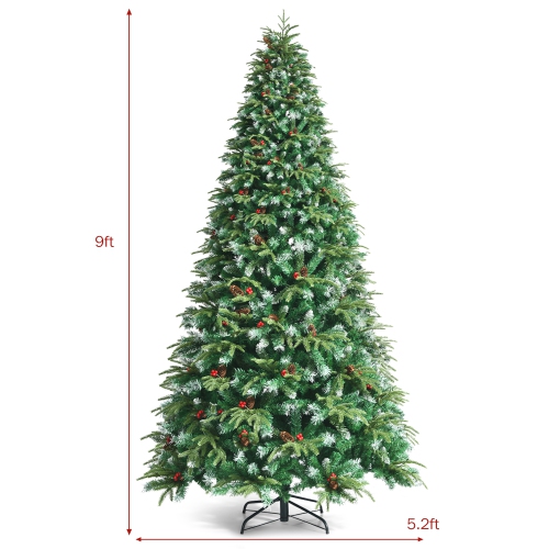 Costway 9ft Pre-Lit Snowy Christmas Hinged Tree 11 Flash Modes w/ 780 Multi-Color Lights