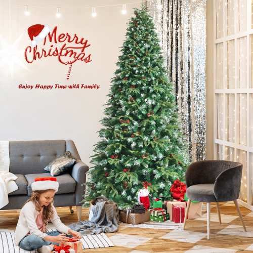 Costway 9ft Pre-Lit Snowy Christmas Hinged Tree 11 Flash Modes w/ 780 Multi-Color Lights