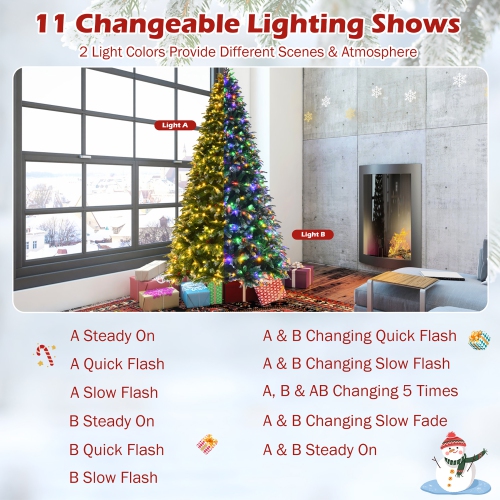 Costway 9ft Pre-Lit Snowy Christmas Hinged Tree 11 Flash Modes w/ 780 Multi-Color Lights