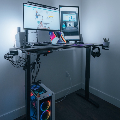 MotionGrey Ergo2 - Adjustable Electric Standing Desk with Memory Settings - 55" x 24" Dark Brown Top Black Frame - Ergonomic Desk for Home and Office