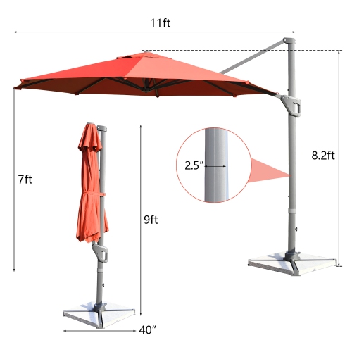 Costway 11ft Patio Offset Umbrella Cantilever Rotation Aluminum Tilt Cross Base