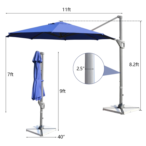 Costway 11ft Patio Offset Umbrella Cantilever Rotation Aluminum Tilt Cross Base