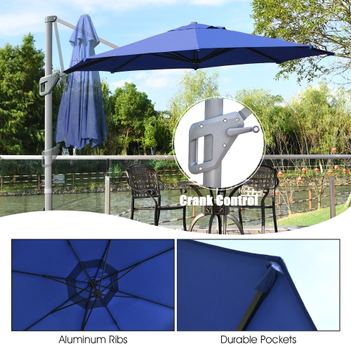 Costway 11ft Patio Offset Umbrella Cantilever Rotation Aluminum Tilt Cross Base