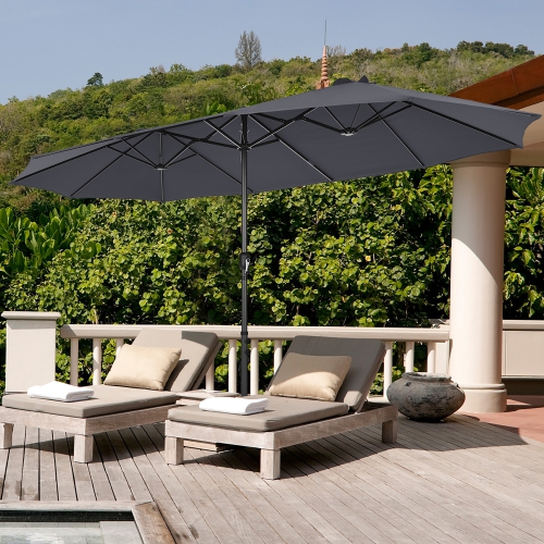 Costway 15FT Double-Sided Twin Patio Umbrella Sun Shade Outdoor Crank Market Base