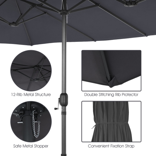 Costway 15FT Double-Sided Twin Patio Umbrella Sun Shade Outdoor Crank Market Base