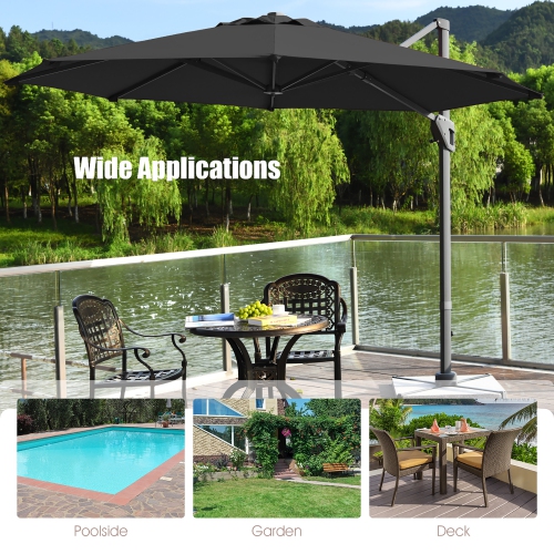 Costway 11ft Patio Offset Umbrella Cantilever Rotation Aluminum Tilt Cross Base
