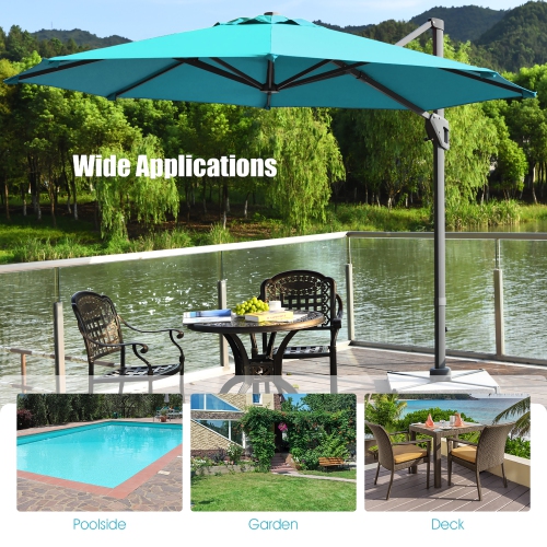 Costway 11ft Patio Offset Umbrella Cantilever Rotation Aluminum Tilt Cross Base