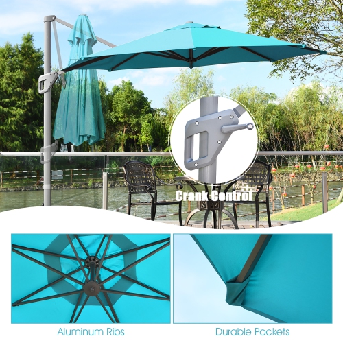 Costway 11ft Patio Offset Umbrella Cantilever Rotation Aluminum Tilt Cross Base