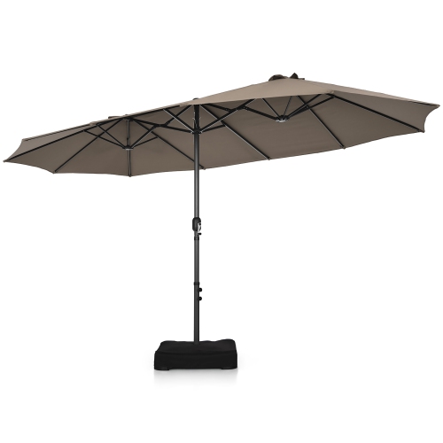 Costway 15FT Double-Sided Twin Patio Umbrella Sun Shade Outdoor Crank Market Base