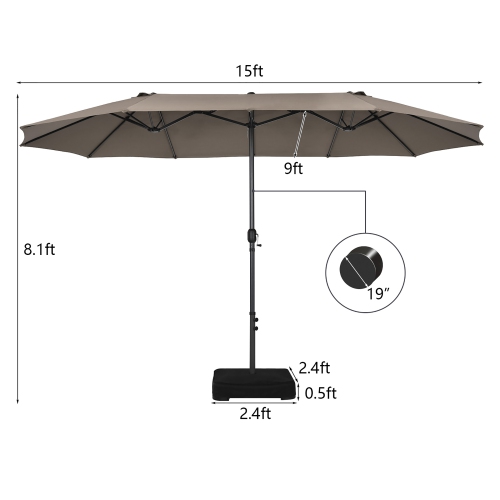 Costway 15FT Double-Sided Twin Patio Umbrella Sun Shade Outdoor Crank Market Base