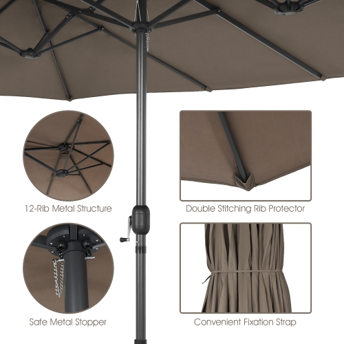 Costway 15FT Double-Sided Twin Patio Umbrella Sun Shade Outdoor Crank Market Base