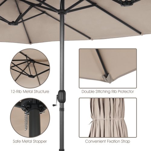 Costway 15FT Double-Sided Twin Patio Umbrella Sun Shade Outdoor Crank Market Base