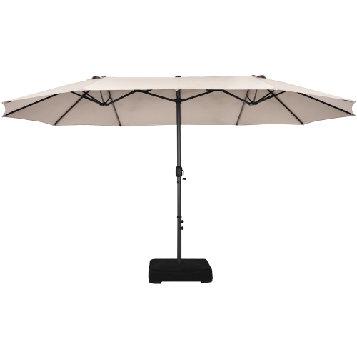 Costway 15FT Double-Sided Twin Patio Umbrella Sun Shade Outdoor Crank Market Base