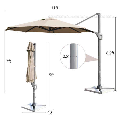 Costway 11ft Patio Offset Umbrella Cantilever Rotation Aluminum Tilt Cross Base