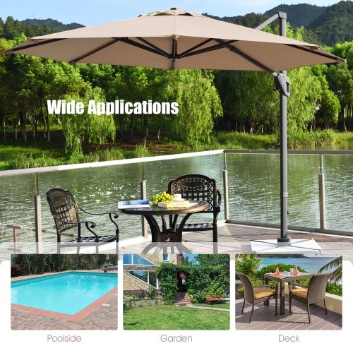 Costway 11ft Patio Offset Umbrella Cantilever Rotation Aluminum Tilt Cross Base