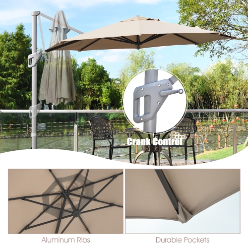 Costway 11ft Patio Offset Umbrella Cantilever Rotation Aluminum Tilt Cross Base
