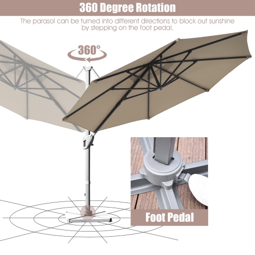 Costway 11ft Patio Offset Umbrella Cantilever Rotation Aluminum Tilt Cross Base