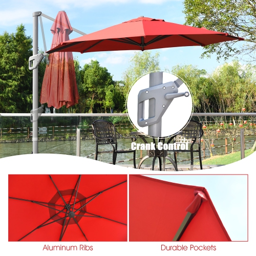 Costway 11ft Patio Offset Umbrella Cantilever Rotation Aluminum Tilt Cross Base