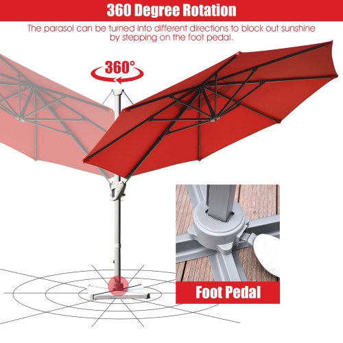 Costway 11ft Patio Offset Umbrella Cantilever Rotation Aluminum Tilt Cross Base