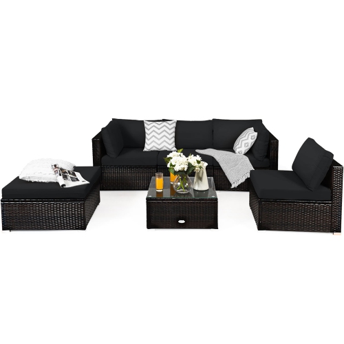 Costway 6PCS Outdoor Patio Rattan Furniture Set Cushioned Sectional Sofa