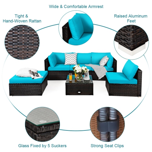 Costway 6PCS Outdoor Patio Rattan Furniture Set Cushioned Sectional Sofa