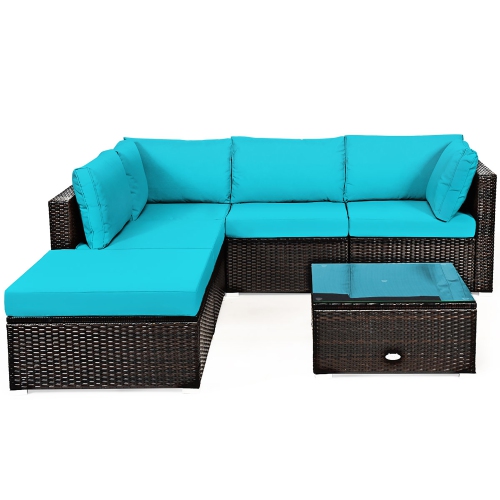 Costway 6PCS Outdoor Patio Rattan Furniture Set Cushioned Sectional Sofa