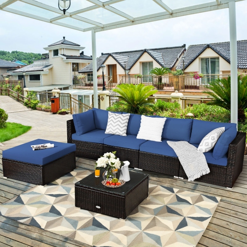 Costway 6PCS Outdoor Patio Rattan Furniture Set Cushioned Sectional Sofa