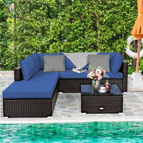 Costway 6PCS Outdoor Patio Rattan Furniture Set Cushioned Sectional Sofa