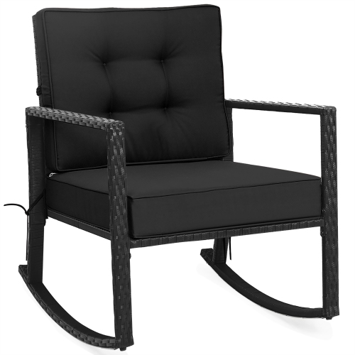 Costway Patio Rattan Rocker Chair Outdoor Glider Rocking Chair Cushion Lawn