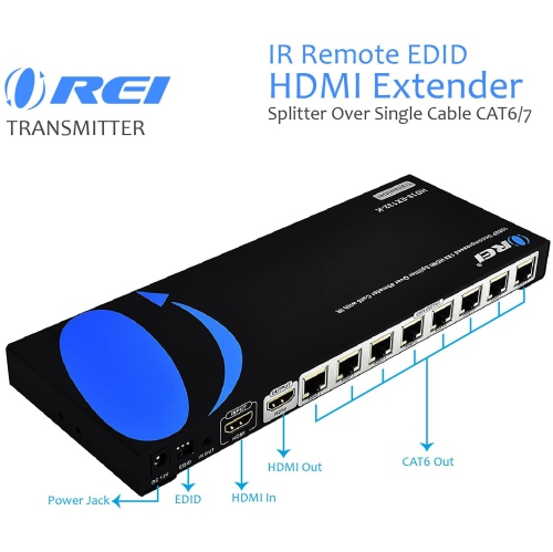 OREI 1x8 HDMI Extender Splitter Over Single Cable CAT6/7 1080P With IR Remote EDID Management - Up to 132 Ft - Loop Out - Low Latency