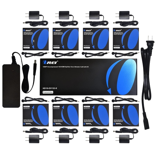 OREI 1x8 HDMI Extender Splitter Over Single Cable CAT6/7 1080P With IR Remote EDID Management - Up to 132 Ft - Loop Out - Low Latency