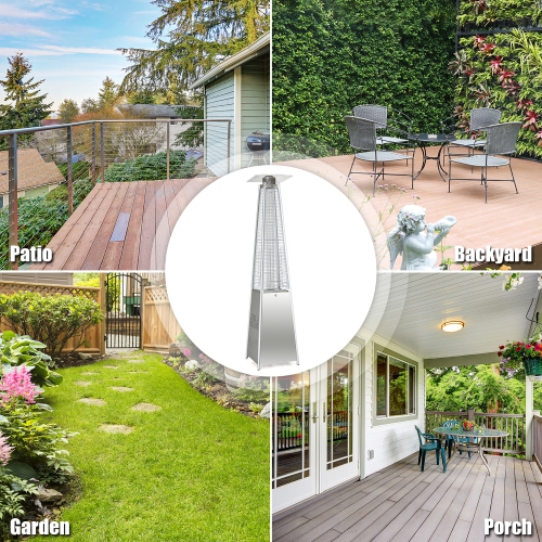 Costway Grand Chauffage de terrasse en forme de pyramide de 2,28 m de hauteur Tube en verre de quartz Chauffage à la flamme 12 298 watts sur roues