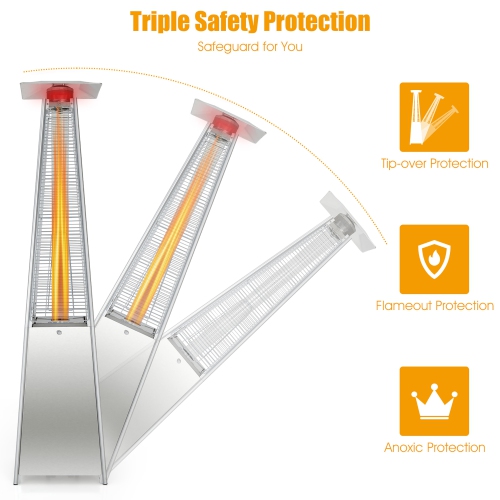 Costway Grand Chauffage de terrasse en forme de pyramide de 2,28 m de hauteur Tube en verre de quartz Chauffage à la flamme 12 298 watts sur roues