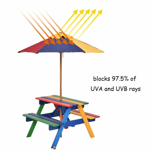 Costway 4 Seat Kids Picnic Table w/Umbrella Garden Yard Folding Children Bench
