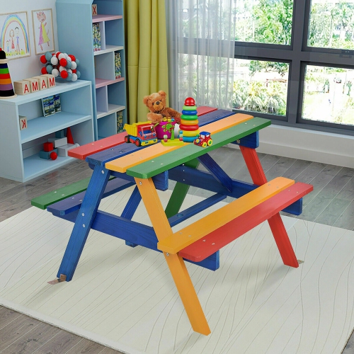 Costway 4 Seat Kids Picnic Table w/Umbrella Garden Yard Folding Children Bench
