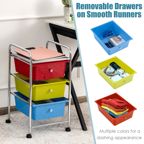 Costway 3-Drawer Cart Storage Bin Organizer Rolling w/Plastic Drawers