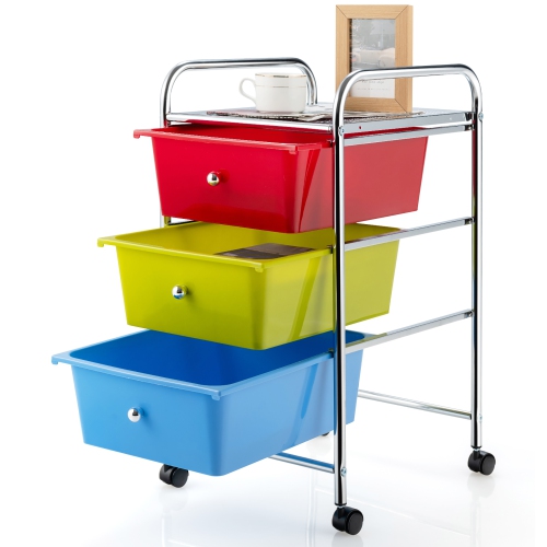 Costway 3-Drawer Cart Storage Bin Organizer Rolling w/Plastic Drawers