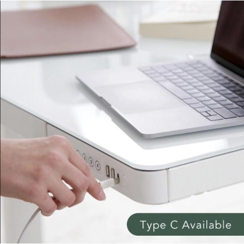 48 x 24 inch Height Adjustable Electric Standing Desk with Drawer, All-in-One Sit Stand Desk Workstation with USB Charging Port, Glass Tabletop and