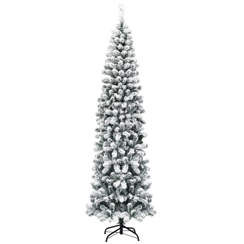 Costway 7.5Ft Unlit Hinged Snow Flocked Artificial Pencil Christmas Tree w/ 641 Tips