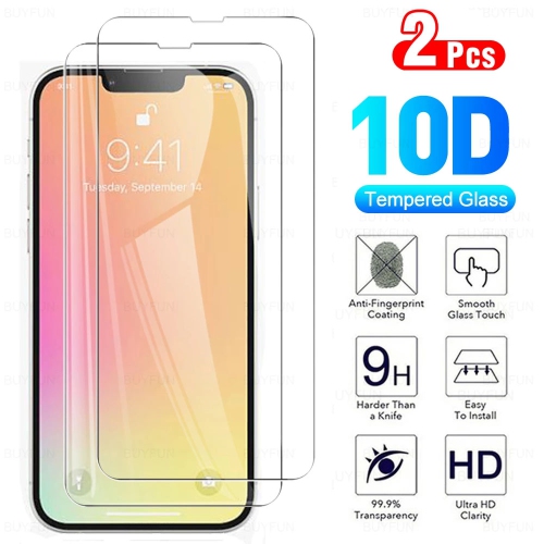 HYFAI 2Pcs 10D Tempered Glass For IPhone 13 HD Screen Protector For iphone13 Clear Protective Film Cover