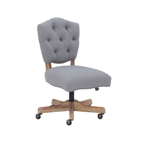 Linon Kelsey Wood Upholstered Swivel Office Chair in Gray