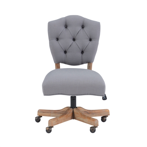 Linon Kelsey Wood Upholstered Swivel Office Chair in Gray