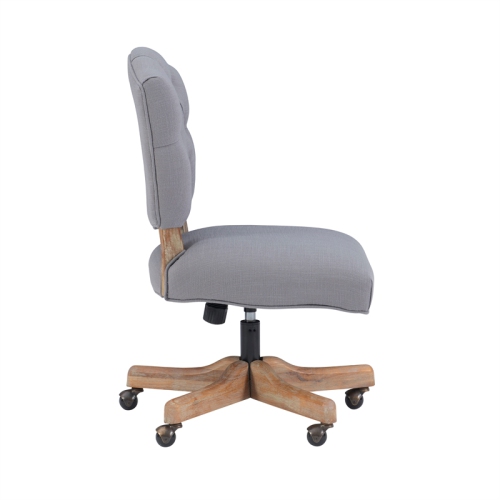 Linon Kelsey Wood Upholstered Swivel Office Chair in Gray