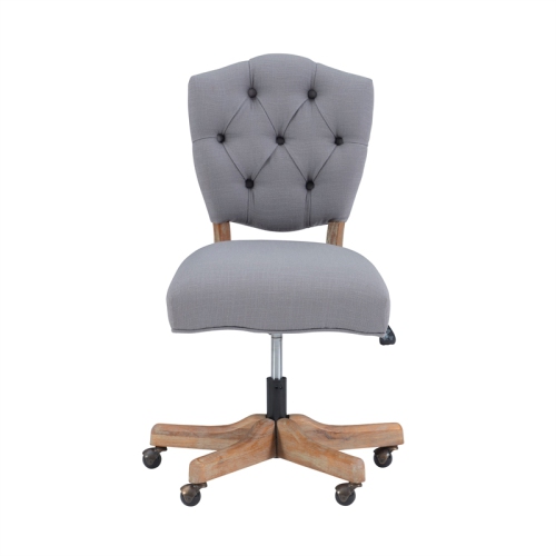 Linon Kelsey Wood Upholstered Swivel Office Chair in Gray