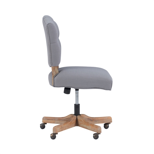 Linon Kelsey Wood Upholstered Swivel Office Chair in Gray