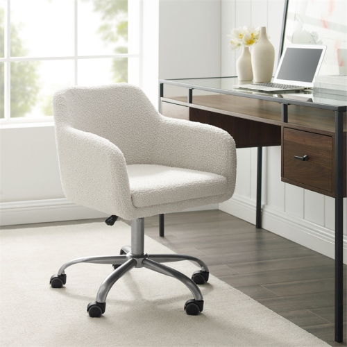 Riverbay Furniture Sherpa Metal Upholstered Office Chair in Chrome