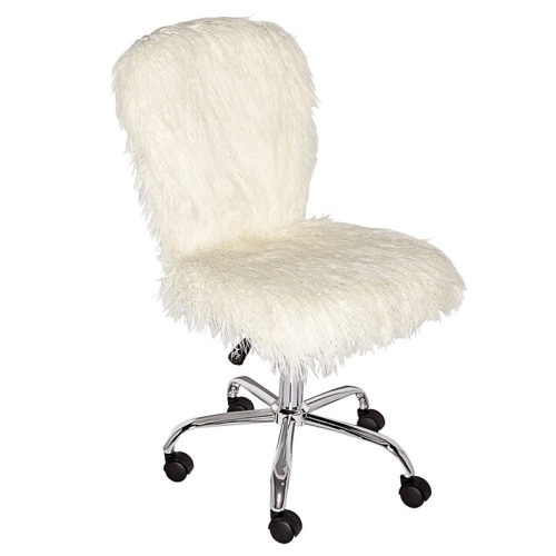 Riverbay Furniture Faux Fur Swivel Office Chair in White and Chrome