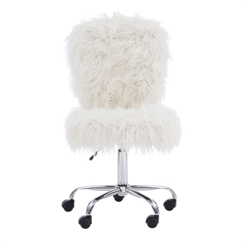 Linon Cami Faux Fur Upholstered Armless Office Task Chair in Cream White